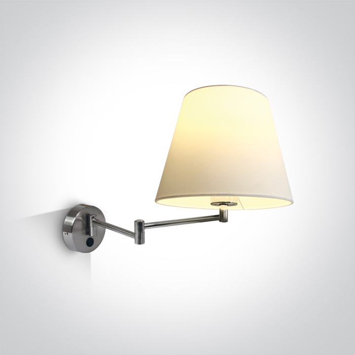 61046/MC BRUSHED CHROME WALL LIGHT 12W E27 WHITE SHADE