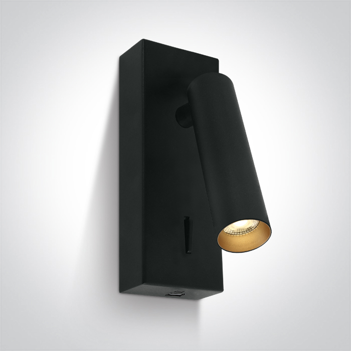 65746A/B/W BLACK SPOT 3W WW IP20 230V USB 2A + TYPE C